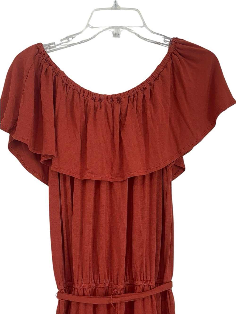 EST 1946 Terracotta Ruffle Off-The-Shoulder Romper - Boho Chic - Picture 4 of 11